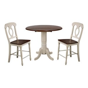 Sunset Trading Andrews 3PC 42&quot Round Extending Dropleaf Pub Table Set White Wood