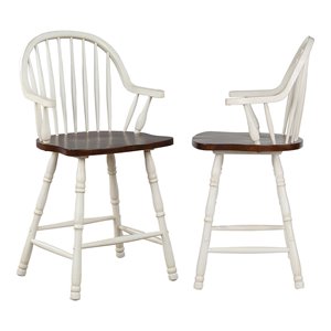 Sunset Trading Andrews 24&quot Windsor Wood Barstools in White/Brown (Set of 2)
