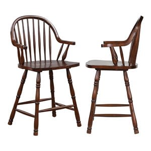 Sunset Trading Andrews 24&quot Windsor Wood Barstools with Arms in Brown (Set of 2)