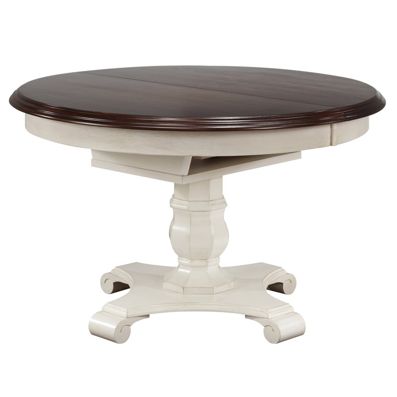 Sunset Trading Andrews 5PC Extendable Round/Oval Dining Set in White/Brown Wood