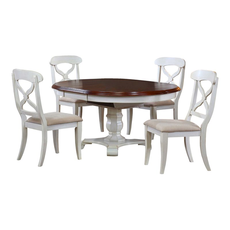 Sunset Trading Andrews 5PC Extendable Round/Oval Dining Set in White/Brown Wood