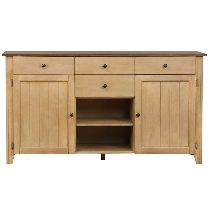 Sunset Trading Brook Amish Style Wood Sideboard Buffet Server in Pecan & Wheat Finish