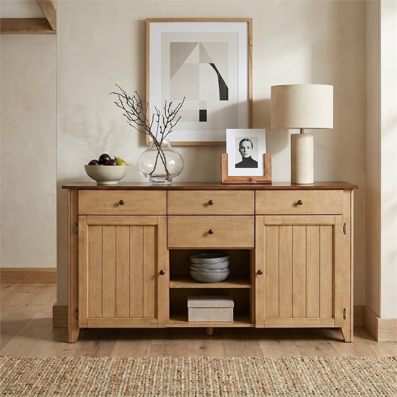Sunset Trading Brook Amish Style Wood Sideboard Buffet Server in Pecan & Wheat Finish