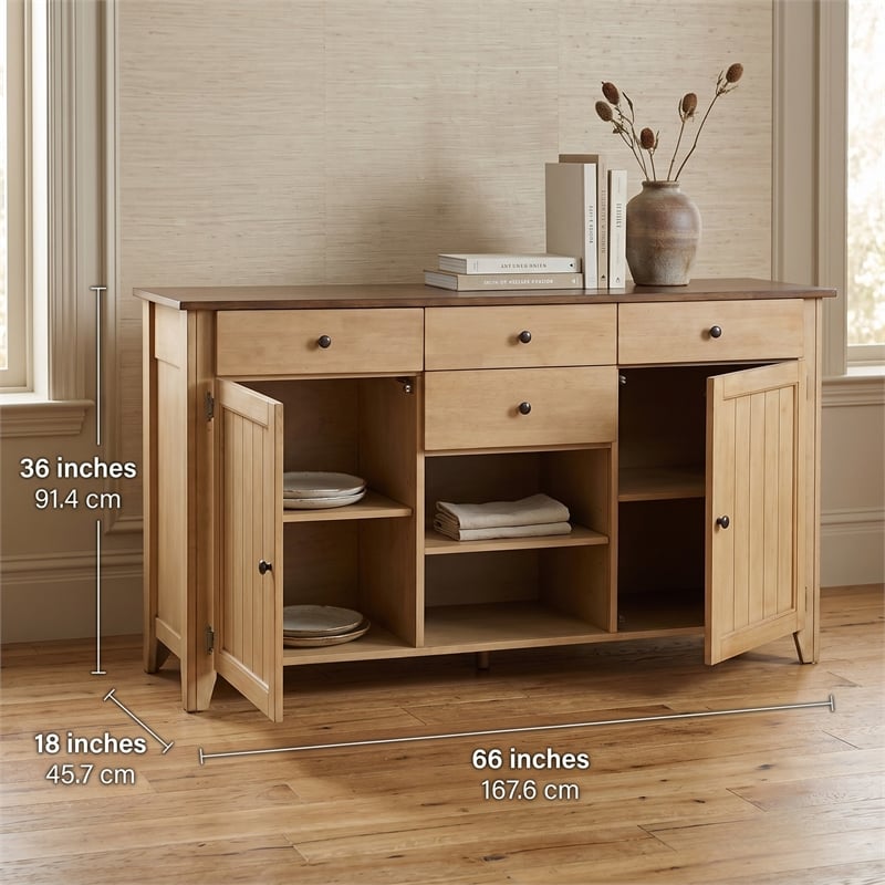 Sunset Trading Brook Amish Style Wood Sideboard Buffet Server in Pecan & Wheat Finish