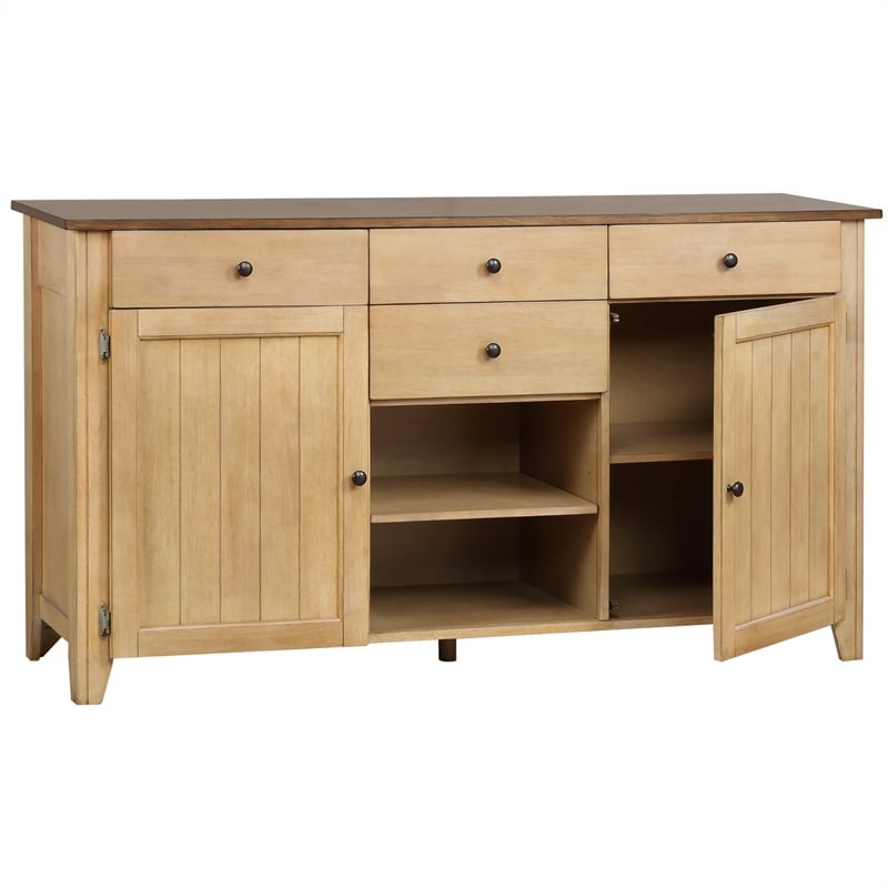 Sunset Trading Brook Amish Style Wood Sideboard Buffet Server in Pecan & Wheat Finish