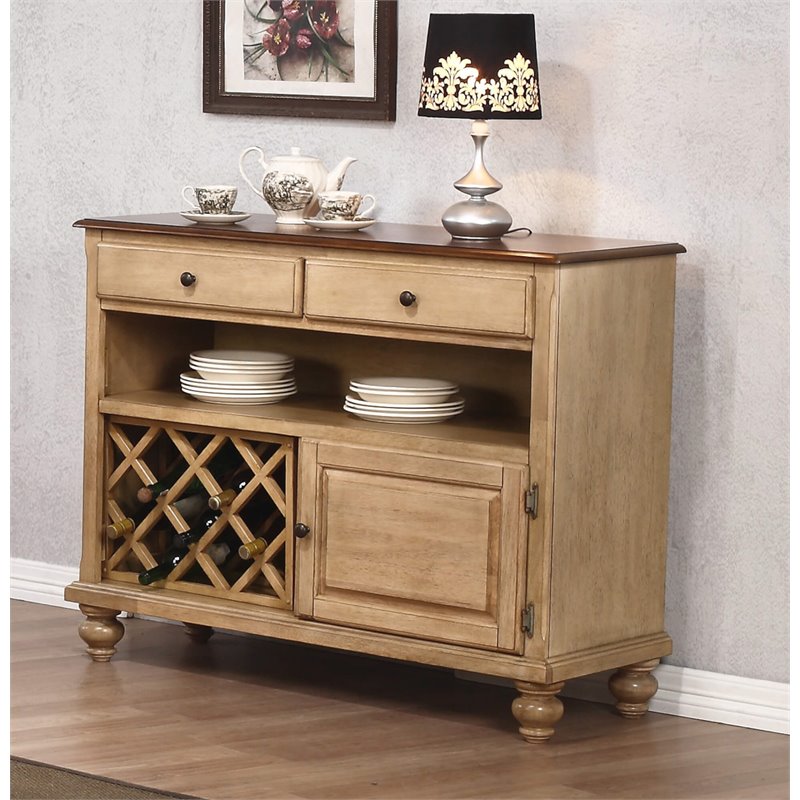 Sunset Trading Brook Transitional Wood Buffet Server/Wine Storage in Cream/Brown