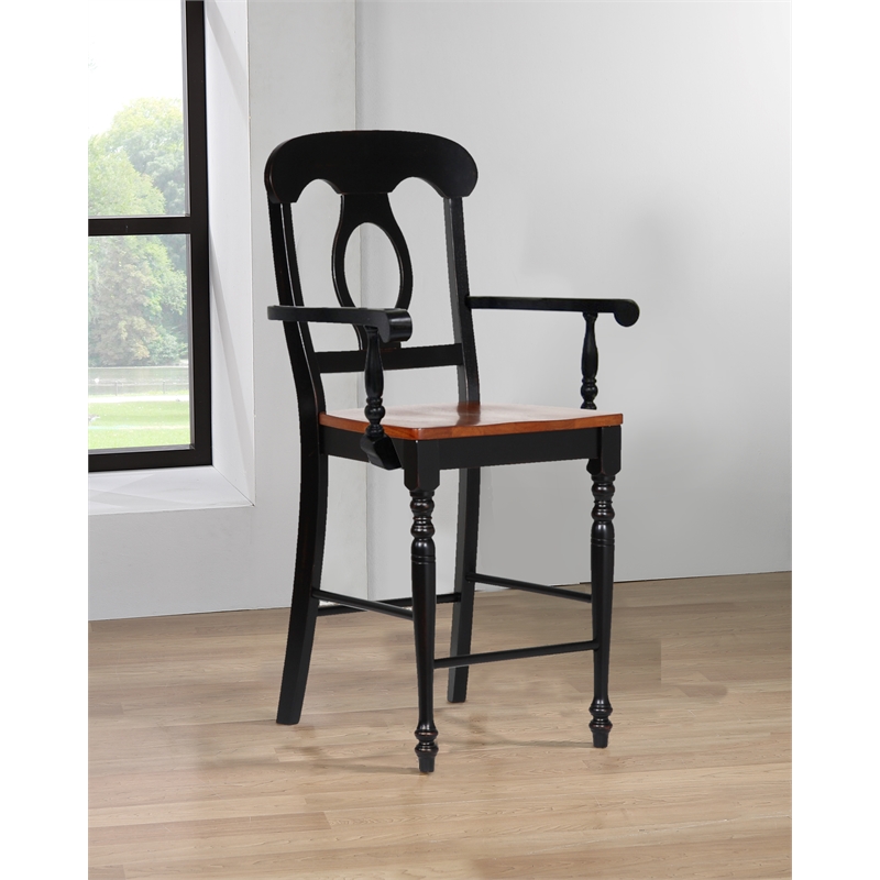 Sunset Trading Black Cherry Selections Arm Wood Barstool in Black (Set of 2)