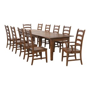 Simply Brook 11-PC Farmhouse 62-134&quot Expanding Dining Table Set Amish Brown Wood