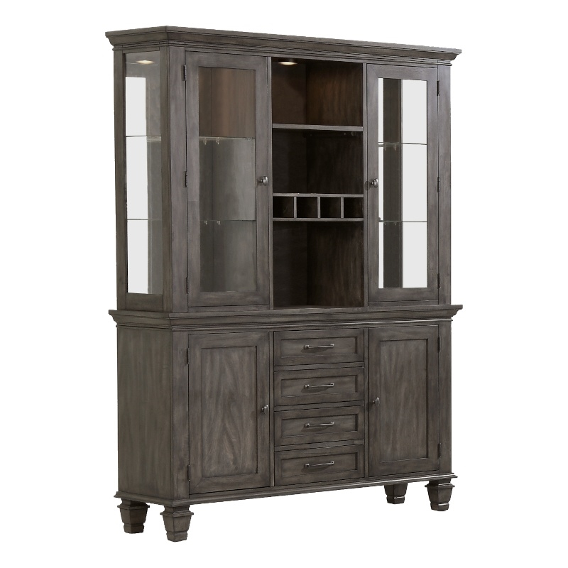 Sunset Trading Shades of Gray Wood Lighted China Cabinet/Wine Storage in Gray