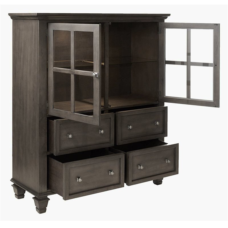 Sunset Trading Shades of Gray Large 4-Drawer Wood Lighted China Cabinet in Gray