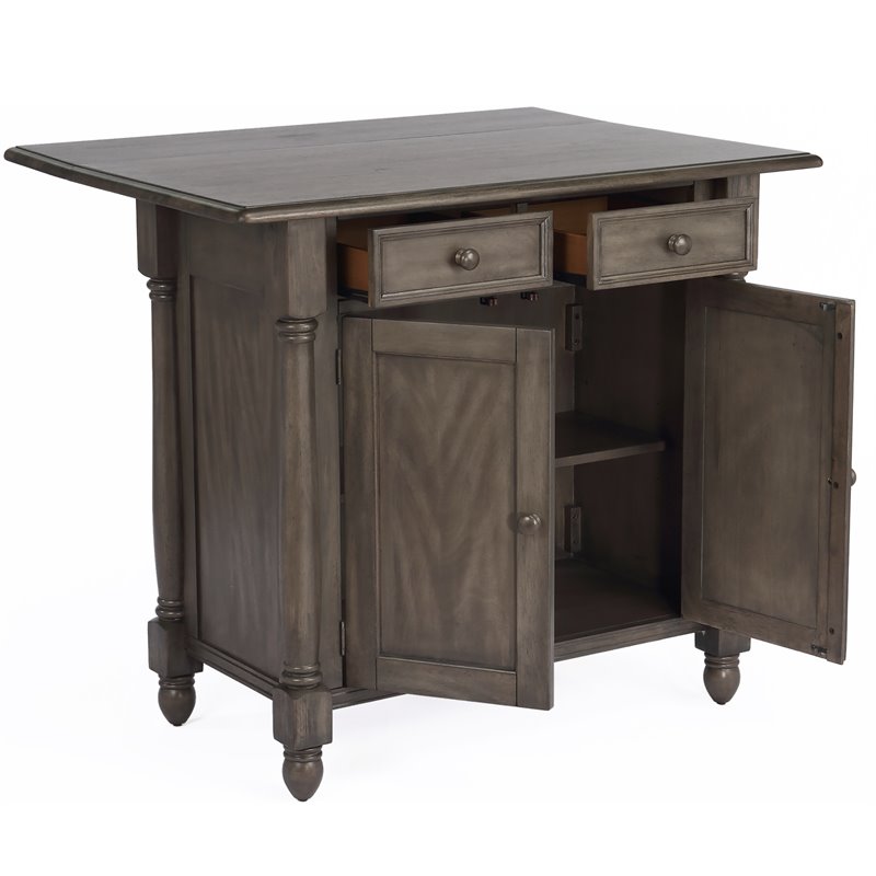 Sunset Trading Shades of Gray Drop Leaf Traditional Wood Kitchen Island in Gray