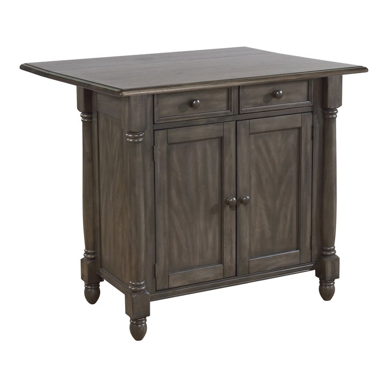 Sunset Trading Shades of Gray Drop Leaf Traditional Wood Kitchen Island in Gray