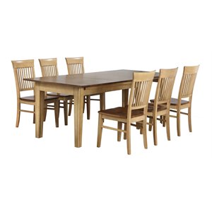 Brook 7-PC Farmhouse 62-134&quot Long Expanding Dining Table Set 2-Tone Brown Wood