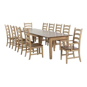Brook 11-PC Farmhouse 62-134&quot Long Expanding Dining Table Set 2-Tone Brown Wood