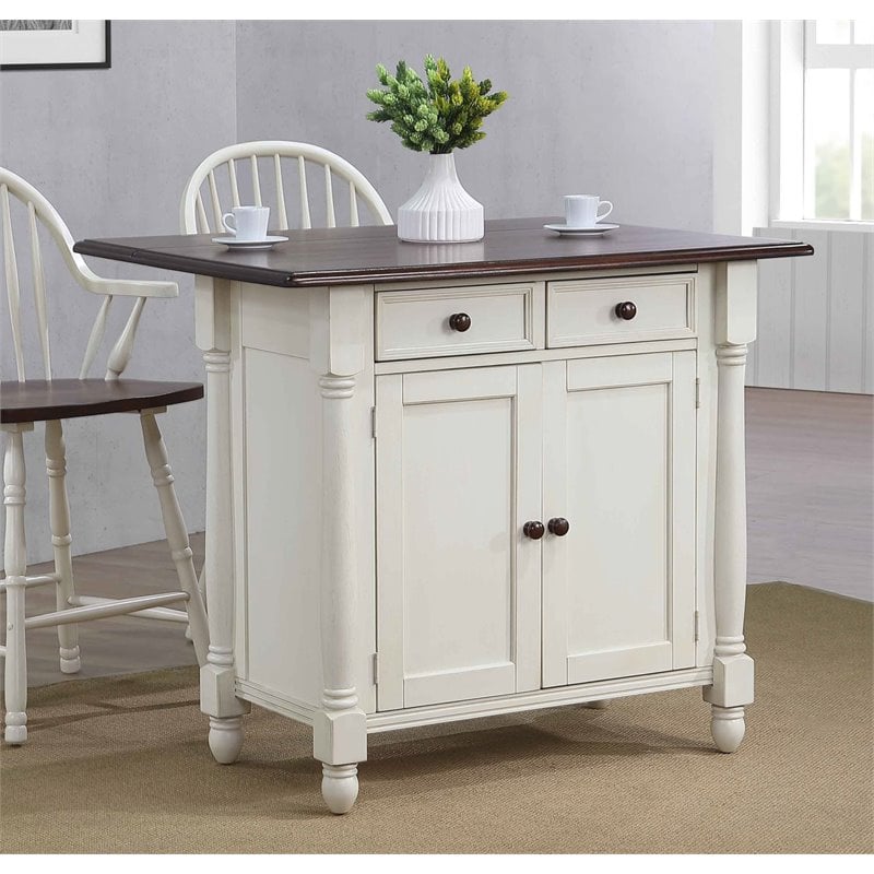 Sunset Trading Andrews Traditional Wood Kitchen Island in Antique White/Chestnut
