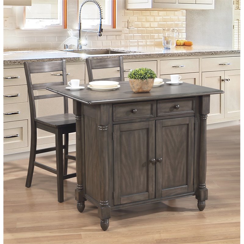 Sunset Trading Shades of Gray 3-Piece Expandable Wood Kitchen Island Set in Gray