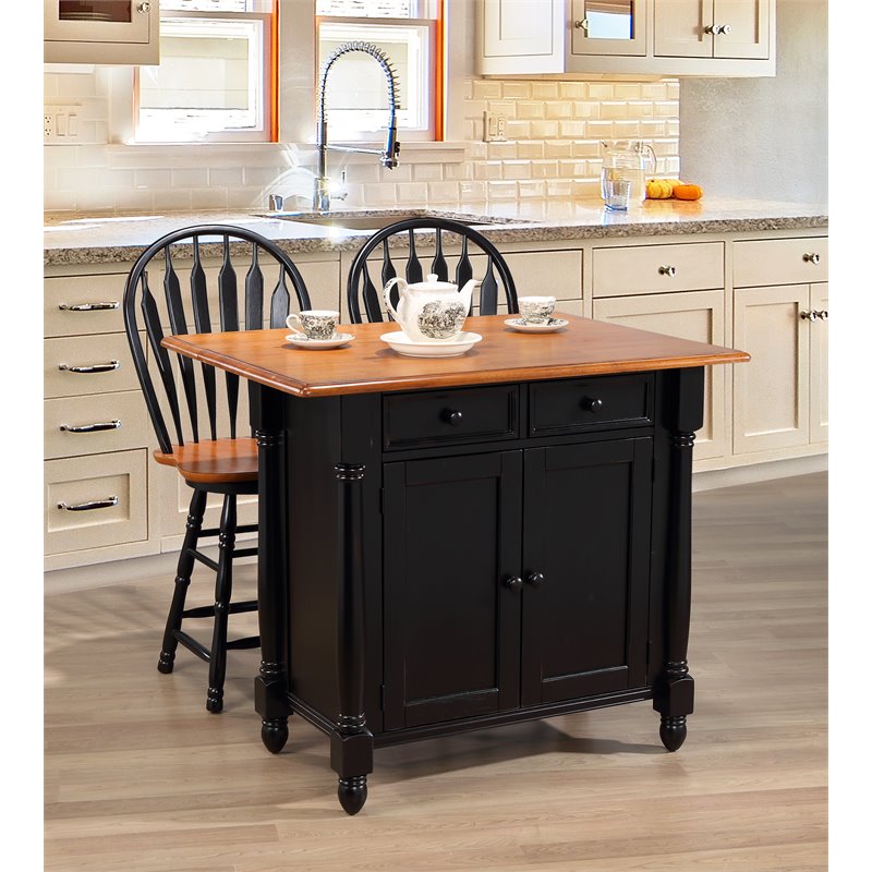 Sunset Trading Black Cherry Selections 3-Piece Wood Kitchen Island Set in Black