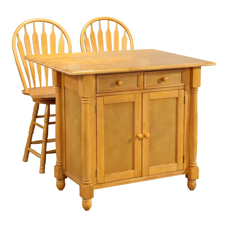 Sunset Trading Oak Selections 3-Piece Expandable Wood Kitchen Island Set in Oak