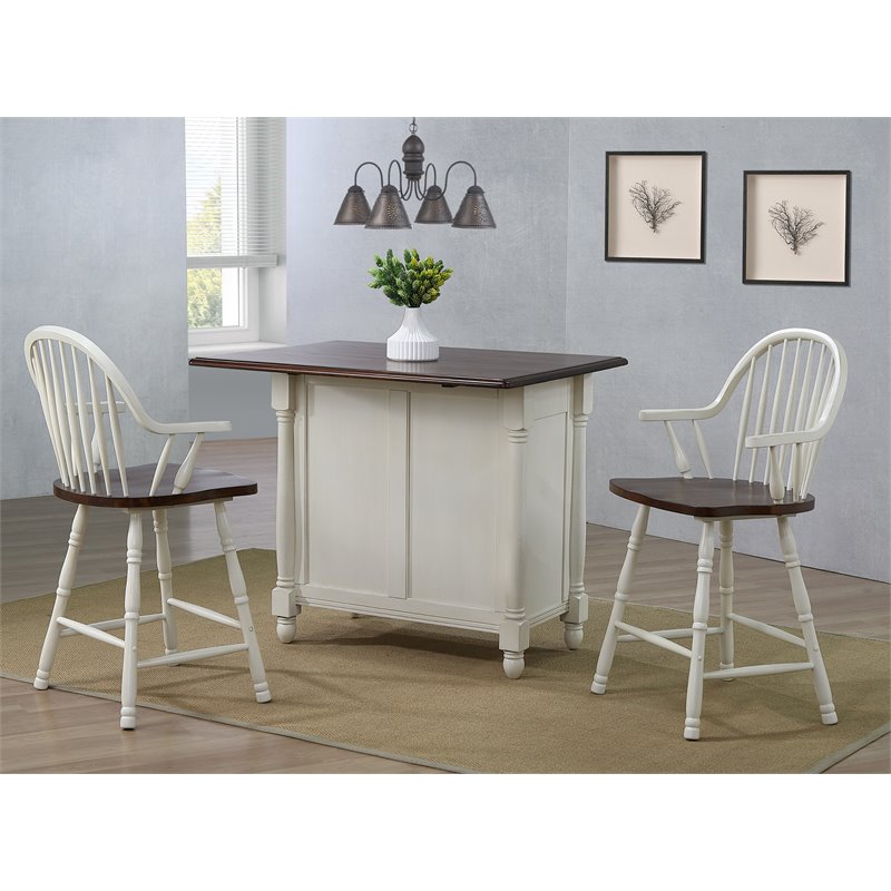 Sunset Trading Andrews 3-Piece Expandable Wood Kitchen Island in Antique White