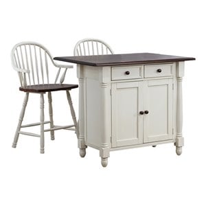 Sunset Trading Andrews 3-Piece Expandable Wood Kitchen Island in Antique White