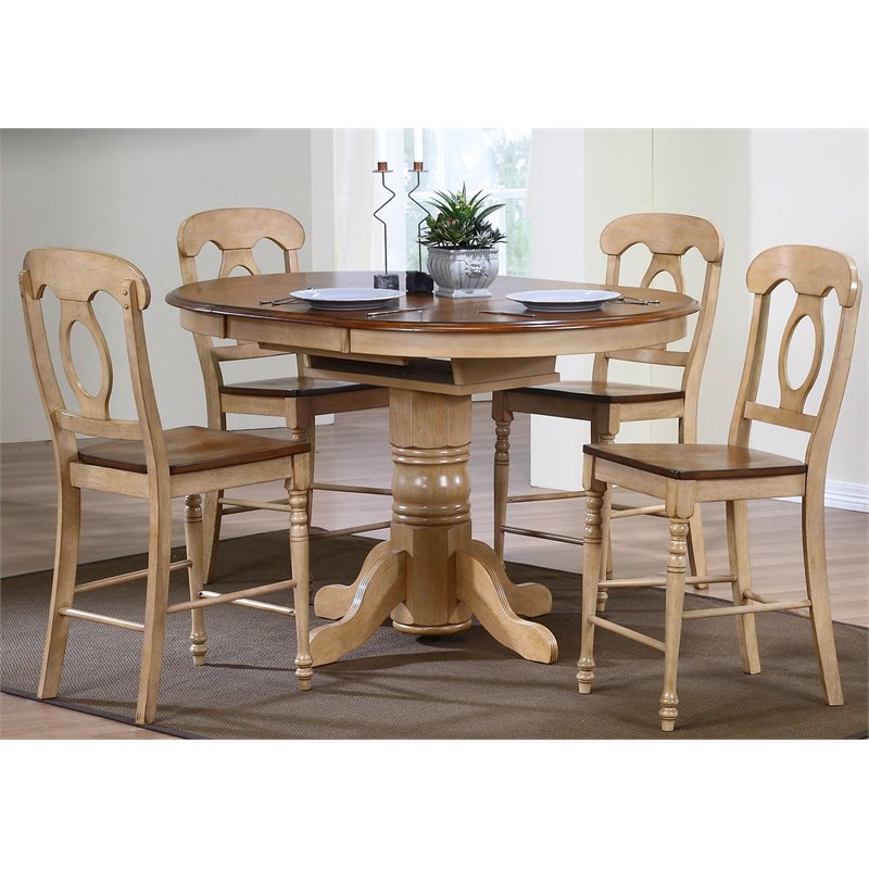 Sunset Trading Brook 5PC Extendable Wood Dining Set & Napoleon Stools in Cream