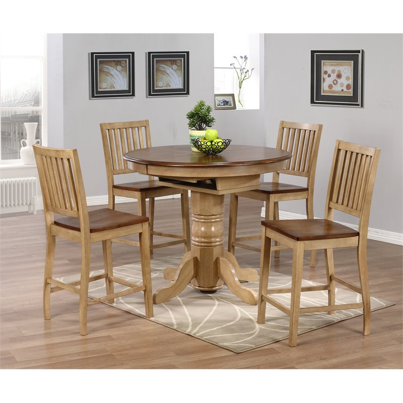 Sunset Trading Brook 5PC Extendable Wood Dining Set & Slat Back Stools in Cream