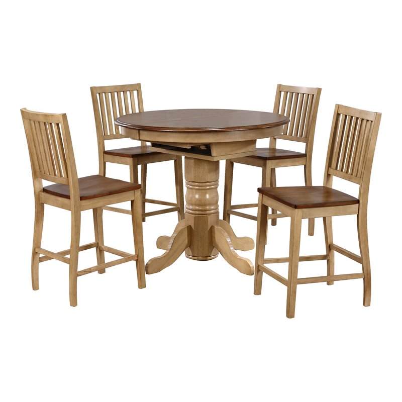 Sunset Trading Brook 5PC Extendable Wood Dining Set & Slat Back Stools in Cream