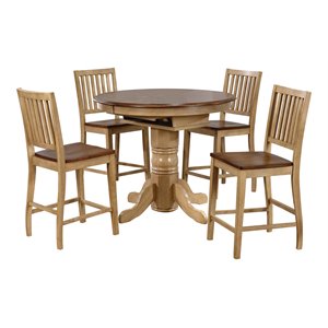 Sunset Trading Brook 5PC Extendable Wood Dining Set & Slat Back Stools in Cream