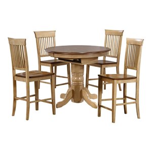 Sunset Trading Brook 5-Piece Extendable Wood Dining Set & Slat Stools in Cream