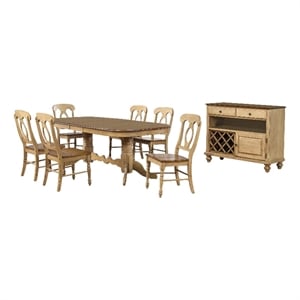 Sunset Trading Brook 8-Piece 96&quot Oval Extendable Wood Dining Set in Light Cream