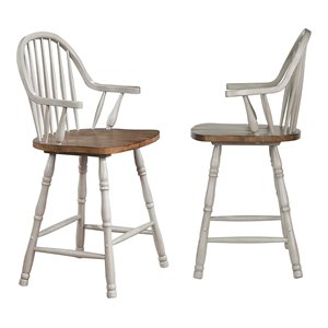 Sunset Trading Country Grove 24&quot Windsor Wood Barstools/Arms in Gray (Set of 2)