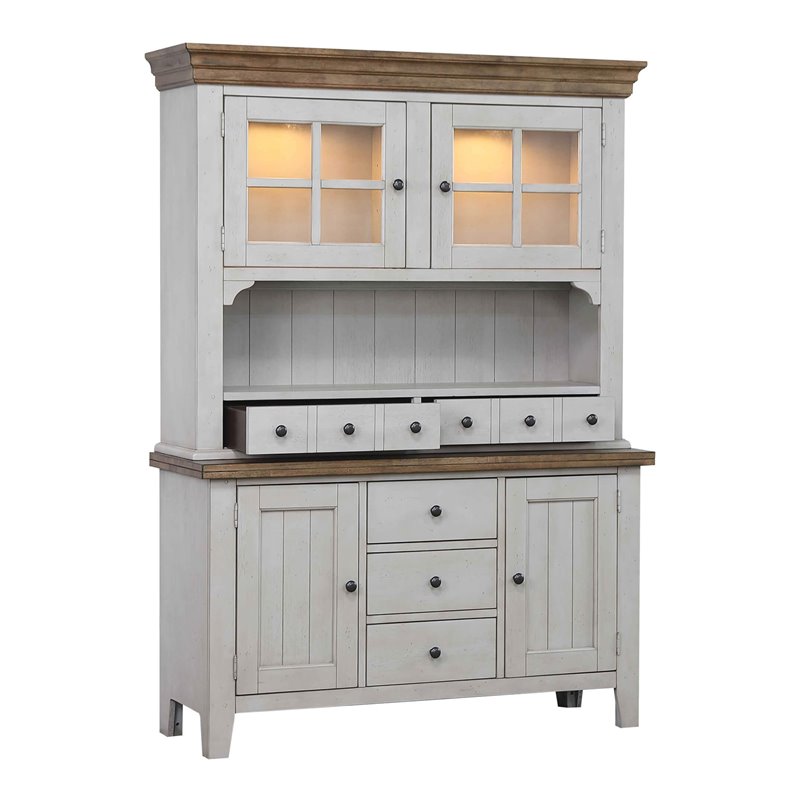 Sunset Trading Country Grove Wood Buffet and Lighted Hutch in Gray/Brown