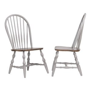 Sunset Trading Country Grove 18&quot Wood Windsor Dining Chairs in Gray (Set of 2)