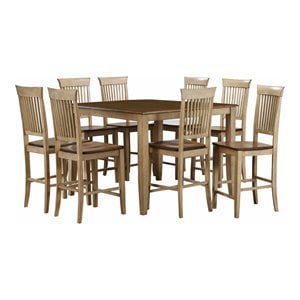 Sunset Trading Brook 9-Piece 48&quot Square Wood Pub Set with Slat Stools in Cream