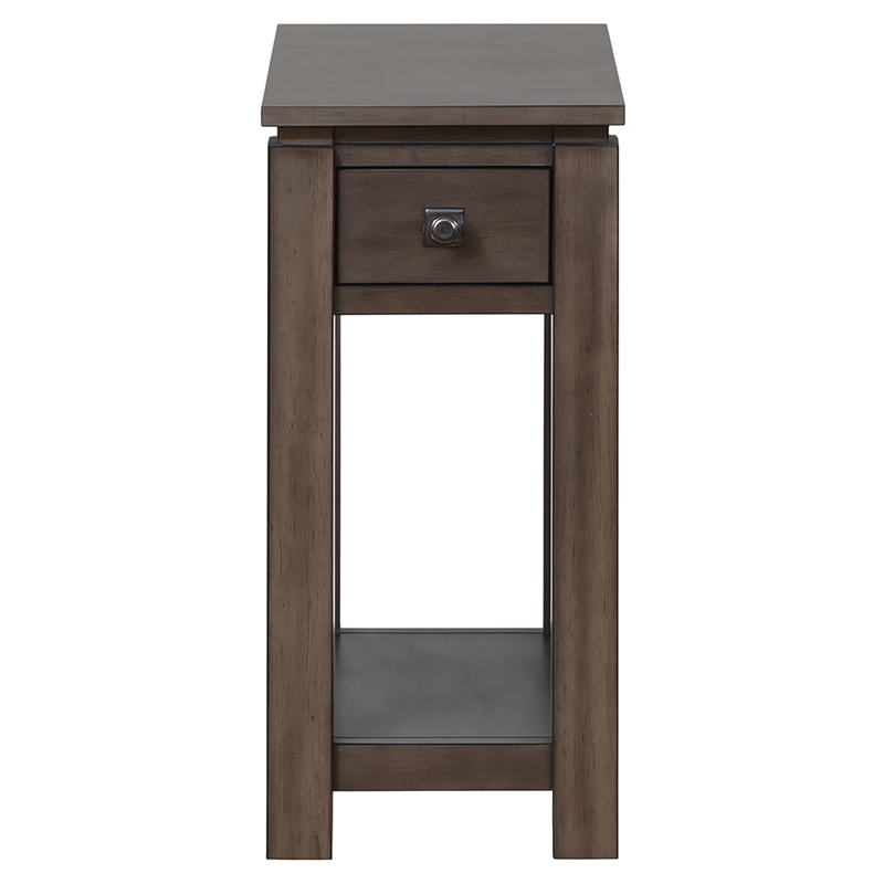 Sunset Trading Shades of Gray Wood Narrow End Table with Drawer & Shelf in Gray