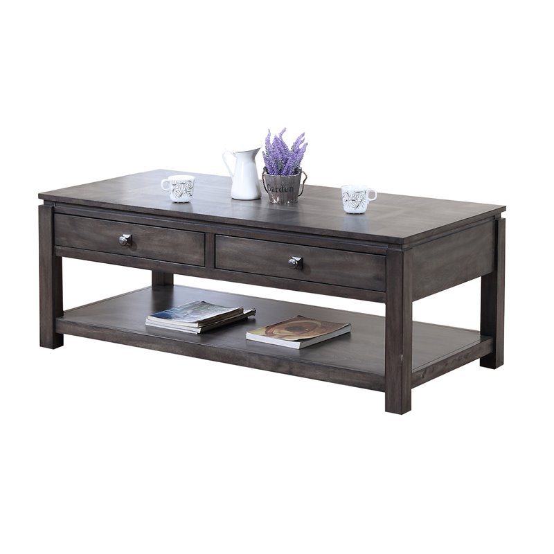 Sunset Trading Shades of Gray 3-Piece Drawers Wood Living Room Table Set in Gray