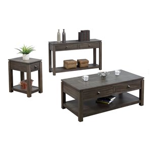 Sunset Trading Shades of Gray 3-Piece Drawers Wood Living Room Table Set in Gray