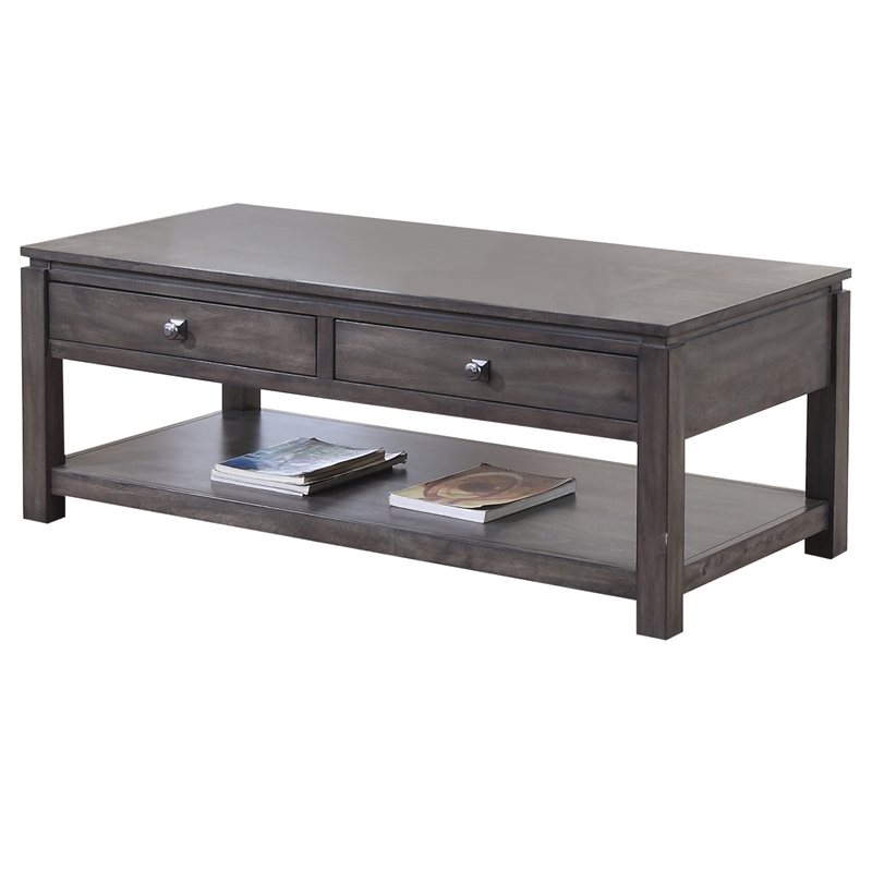Sunset Trading Shades of Gray Wood Coffee Table with Drawers and Shelf in Gray