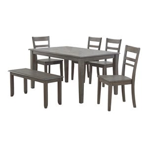 Sunset Trading Shades of Gray 6PC 60&quot Rectangular Wood Dining Table Set in Gray