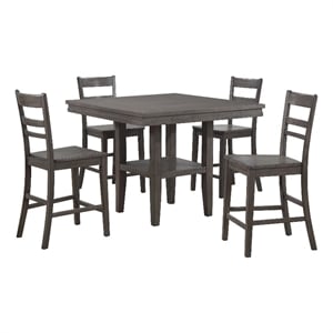 Sunset Trading Shades of Gray 5-Piece 45&quot Square Wood Pub Set in Weathered Gray