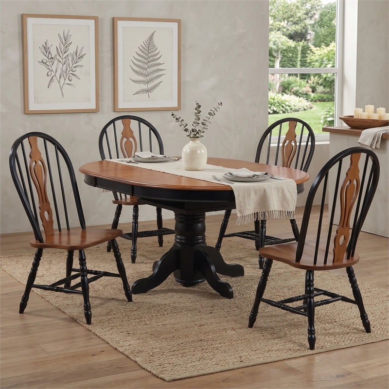 Sunset Trading Selections 5PC Round/Oval Butterfly Dining Set Black/Cherry Wood