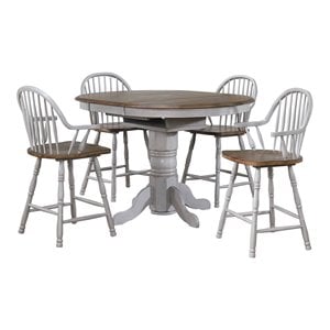 Sunset Trading Country Grove 5-Piece 42&quot Round Extendable Wood Pub Set in Gray