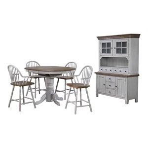 Sunset Trading Country Grove 6-Piece 42&quot Round Extendable Wood Pub Set in Gray