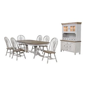 Sunset Trading Country Grove 8-Piece 96&quot Oval Extendable Wood Dining Set in Gray
