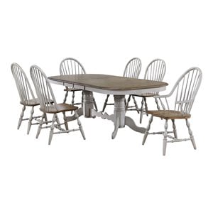Sunset Trading Country Grove 7-Piece 96&quot Oval Extendable Wood Dining Set in Gray