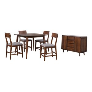 Sunset Trading 6-Piece 48&quot Square Mid-Century Wood Pub Dining Set in Walnut