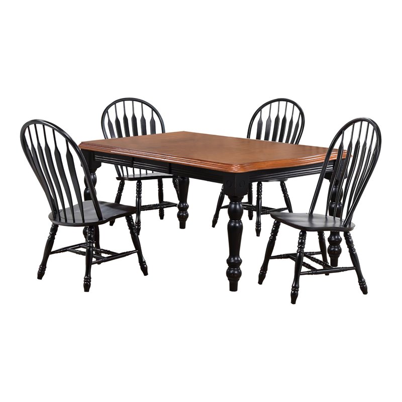 Sunset Trading Black Cherry Selections 5PC Extendable Wood Dining Set in Black