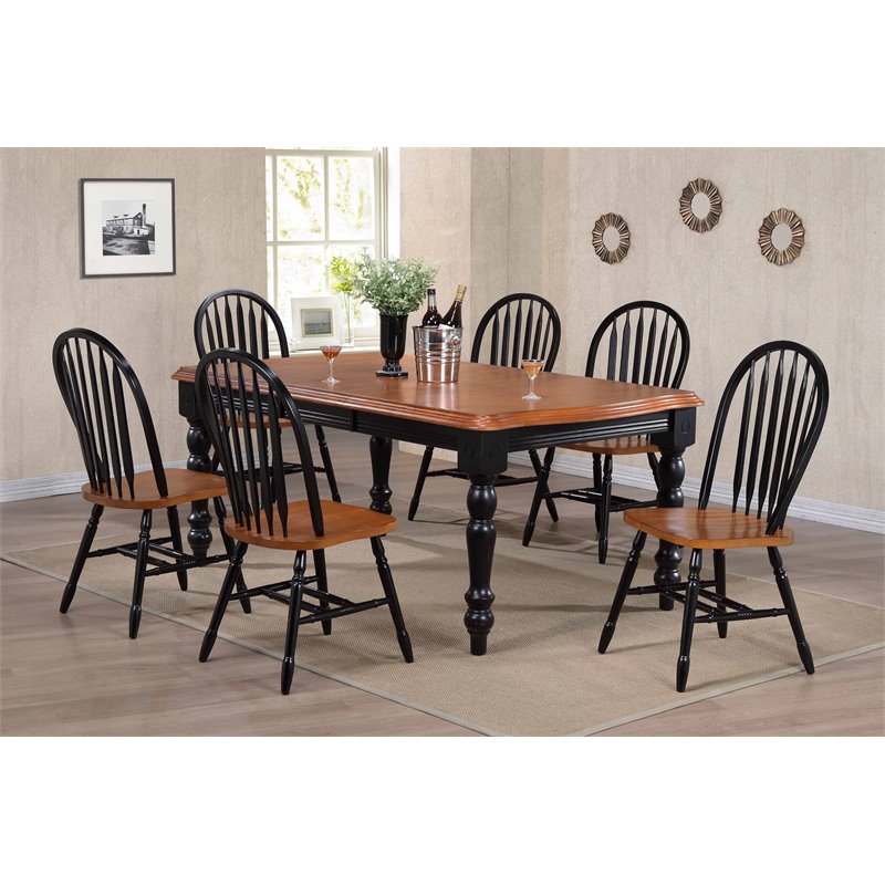 Sunset Trading Black Cherry Selections 7PC Extendable Wood Dining Set in Black