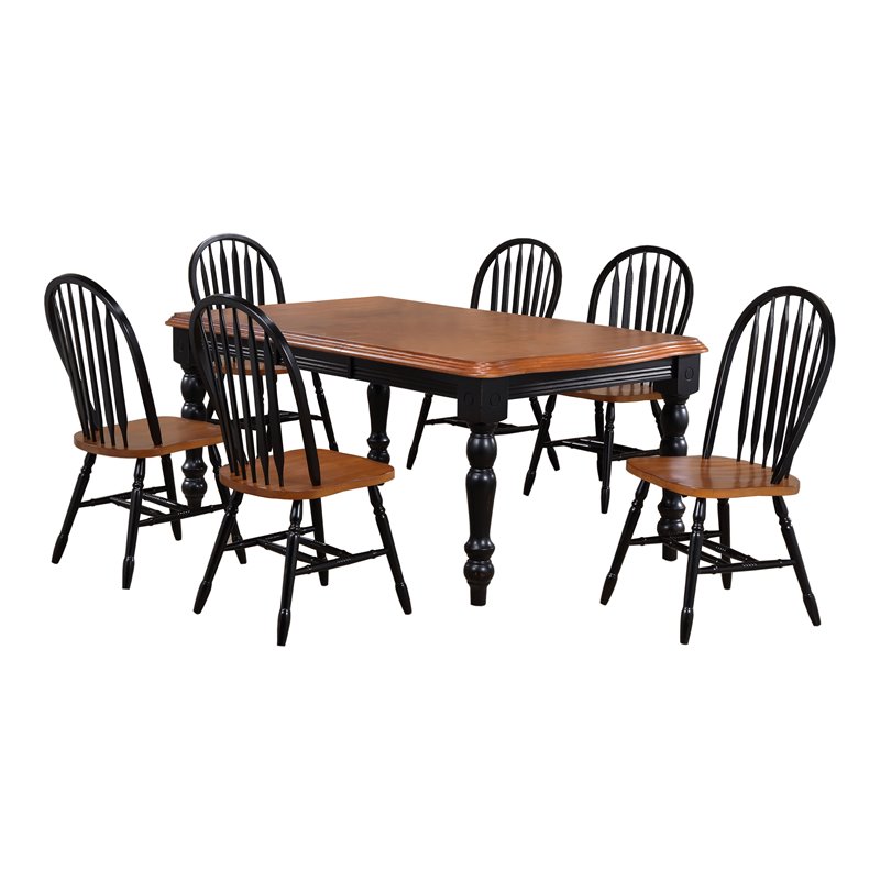 Sunset Trading Black Cherry Selections 7PC Extendable Wood Dining Set in Black