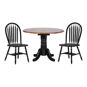 Sunset Trading Black Cherry Selections 3PC 42&quot Round Wood Dining Set in Black